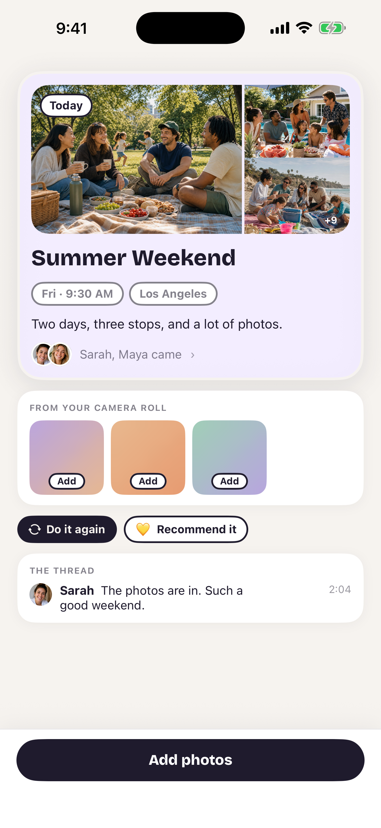 Real Friends shared album attached to a plan