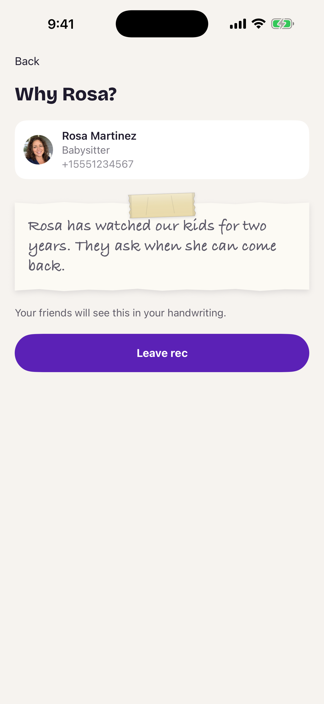 Real Friends recommendation note explaining why a friend is trusted